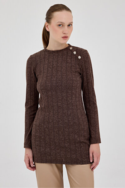 Rays 8132A Tunik cu detaliu cu nasturi pe umeri maro amar