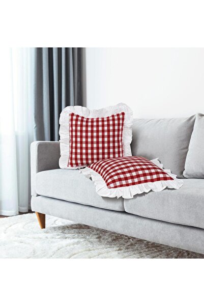 Erba kreasyon Frilly Throw Pillow Hairy Gingham Patterned Linen