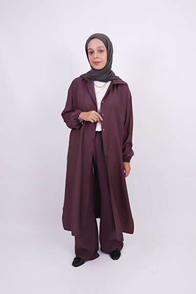 ilmek 24048 قميص نسائي طويل ملفوف باللون الوردي المغبر - مع فتحة