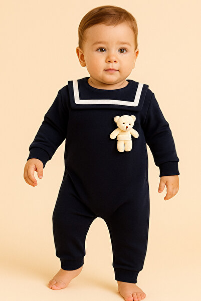 MBK GARDEN Şık Bebek Tulum – Denizci Yaka Ayıcıklı, Geniş Kalıp – MBK GARDEN 3-12 Ay