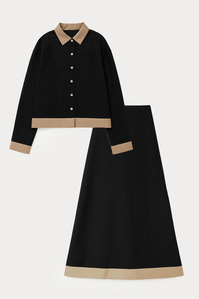 Touché Privé 100% Cotton Textured Shirt Skirt Set