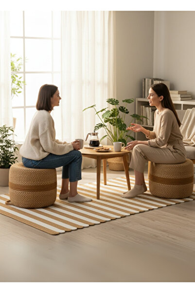 HomeTurko Jüt Puf Salon, Antre, Makyaj Masası ve Balkon Uyumlu Hasır Dekoratif Dayanıklı ve Çok Amaçlı Puff