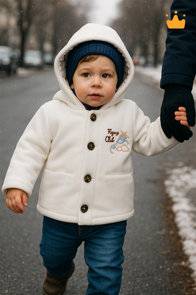 Babydola 0-2 Years Old 2.5 Tog Cotton Lined Fleece Hooded Baby Boy Coat Ecru 12522