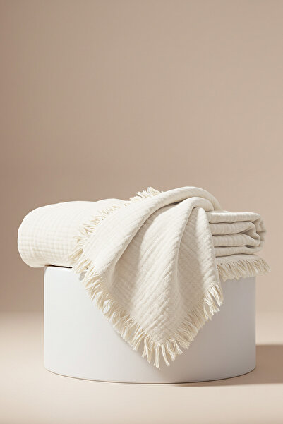 Huggy Krem Çok Amaçlı %100 Pamuk Müslin Bebek Battaniyesi 100x130 – 4 Katlı Pamuklu Örtü / Kundak