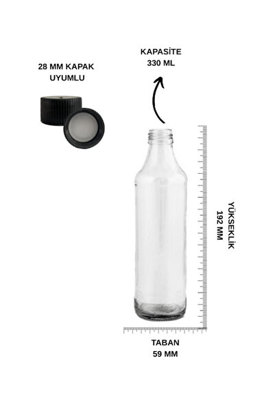 Nicea Glass 330 ML CAM ŞİŞE MEŞRUBAT, MEYVE SUYU,LİMONATA ŞİŞESİ- 6 ADET