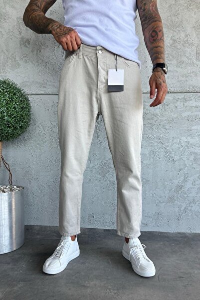 MADZEYMODA Ανδρικό τζιν παντελόνι από ύφασμα τζιν γκρι Boyfriend Fit KE-359