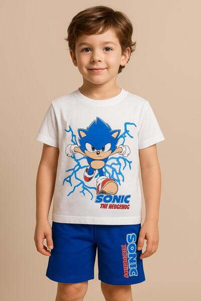 LİTTLE TORTOİSE Тениска за момчета с щампа Sonic и лятна рагуларна шарка