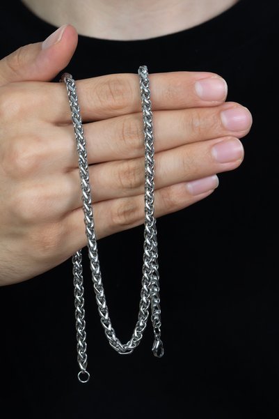 Takı Dükkanı Sports Fox Tail Men's Steel Chain Necklace and Bracelet Set 4mm K60S