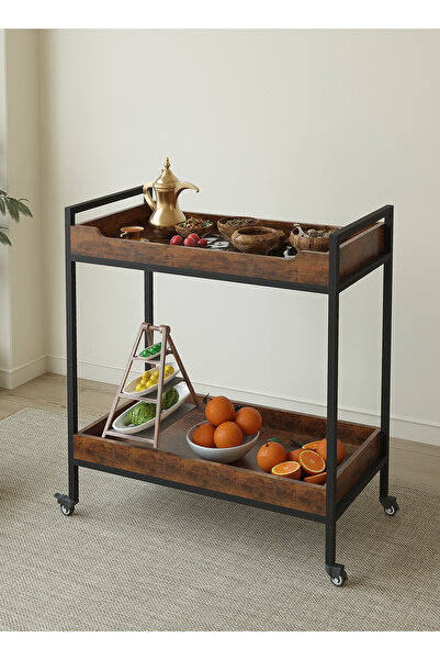 VariFurnx 80*40*90cm 2 Tier Rolling Serving Trolley Service Cart Wheels Beverage Carts Kitchen Dining Room