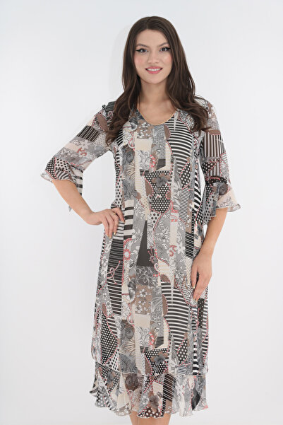 Vanessa Line RO Rochie evazata din voal cu print abstract multicolor