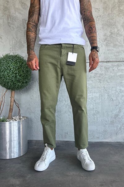 MADZEYMODA Ανδρικό τζιν παντελόνι από ύφασμα τζιν χακί πράσινο Boyfriend Fit KE-834