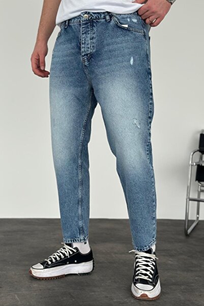 MADZEYMODA Чоловічі джинси-боксерки синього кольору з розрізами KE-277