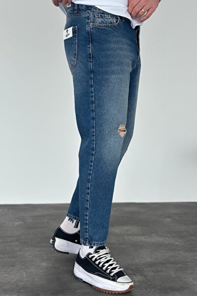 MADZEYMODA Чоловічі джинси-боксерки з синім розривом і деталями з деніму KE-165