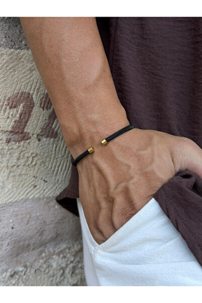HERİF Aksesuar Erkek Örgü Kelepçe Çelik Bileklik - Siyah Renk