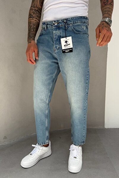 MADZEYMODA Μπλε Boyfriend Καλούπι Τζιν Ύφασμα Σκισμένο Λεπτομερές Ανδρικό Τζιν Παντελόνι Mz399