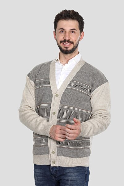 HEDEFNUR TEKSTİL Men's Dad Cardigan Knitwear Knitted Acrylic with Pockets and Buttons