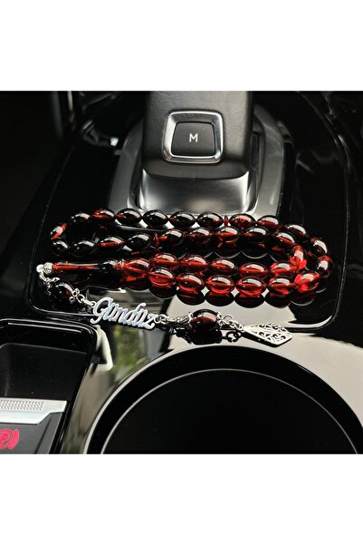 dergah tesbih Kişiye Özel Gümüş Tasarım Kırmızı Ateş-i Kehribar Tesbih