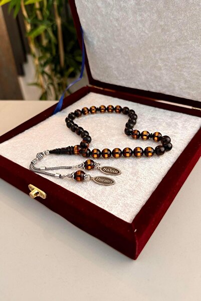 dergah tesbih Canım Babam Gümüş İsimli Sürmeli Ateş Kehribarı