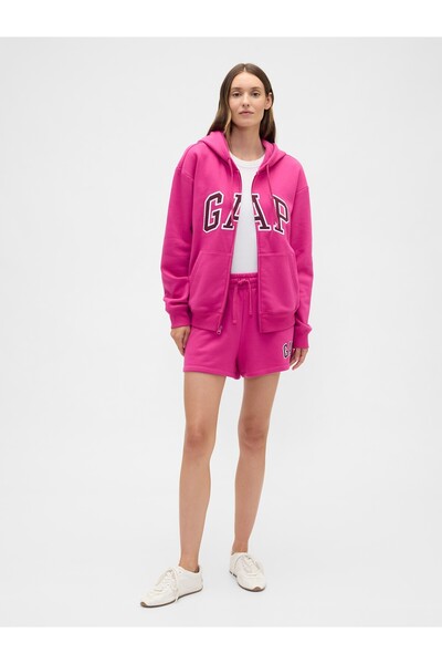 GAP Kadın Pembe Logo Fleece Fermuarlı Sweatshirt
