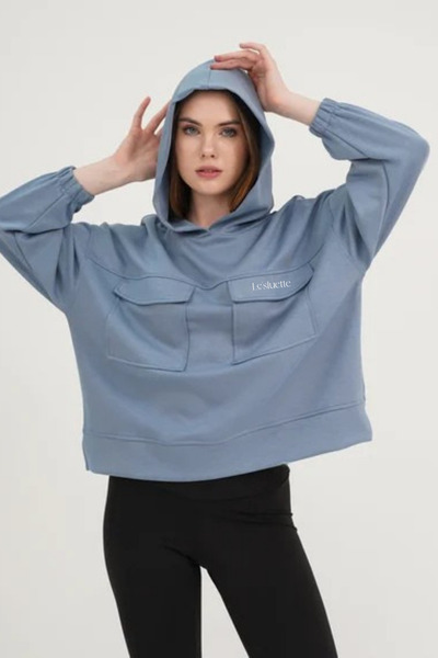 Le'sluette shadow of style Γυναικεία μπλούζα με κουκούλα με λεπτομέρεια τσέπης Modal Indigo Blue