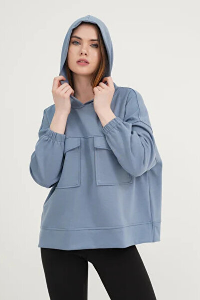 Le'sluette shadow of style Γυναικεία μπλούζα με κουκούλα με λεπτομέρεια τσέπης Modal Indigo Blue