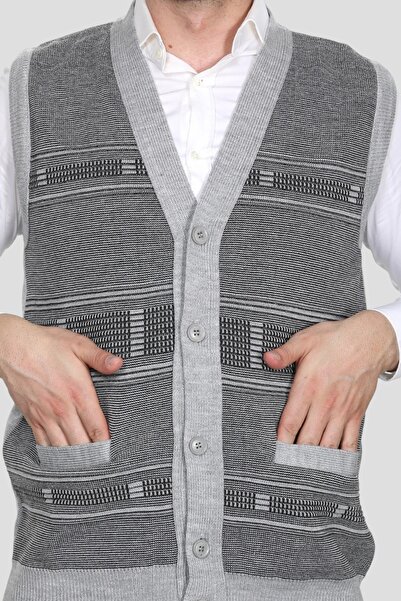 HEDEFNUR TEKSTİL Men's Middle-Aged and Older Knitwear Knitted Acrylic Winter Buttoned Dad Vest