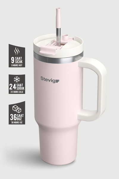 Stevig 2 Moods Tuck-In Tumbler Leakproof Steel Thermos 900 ml Petal Pink St-241