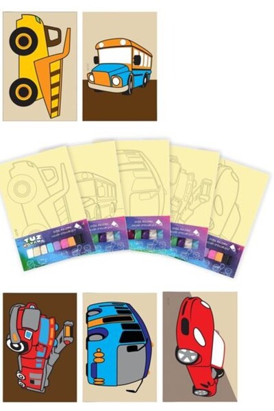 Artikel Arabalar -2 Tuz Boyama Oyunu 5 li Set -2 , Eğitici Aktivite , Kum Boy...