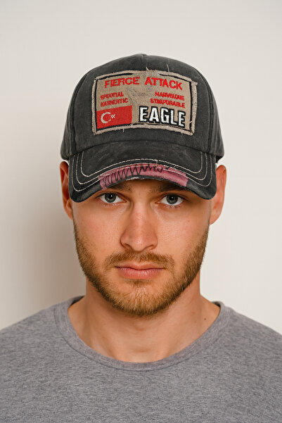 CosmoOutlet Черна капа с бродерия „Fierce Attack“, регулируема, винтидж, бейзболна шапка, унисекс