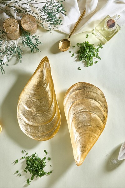 Lora Bianca Gold İstiridye Cam Meze Servis Tabağı - 2 Adet