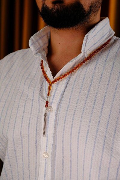 dergah tesbih Özel Gümüş Tasarım 99`luk Damla Kehribar Namaz Tesbihi (Amber), (مسبحة قطرة كهريبار)