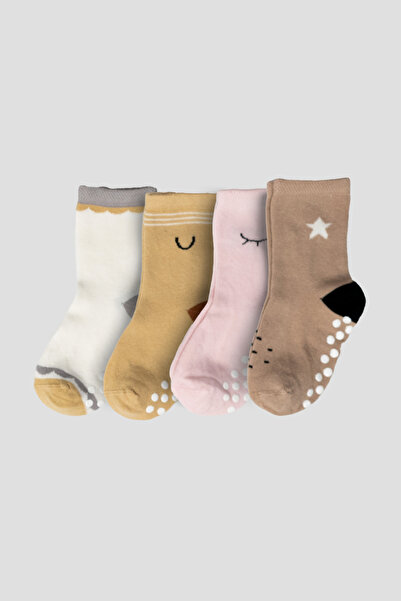 Defne Baby 4 أزواج من الجوارب القطنية المضادة للانزلاق للأطفال