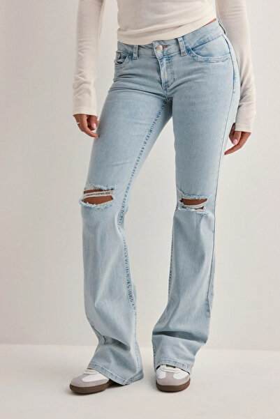 VibeGaia Τζιν παντελόνι με ροζ ραμμένο σχισμένο γόνατο με χαμηλή μέση