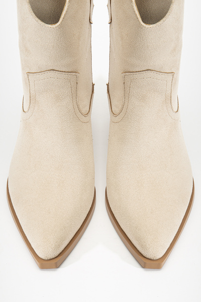 DENORA Bej Ten Krem Mat Süet Western Kovboy Kısa Bilekte Bot