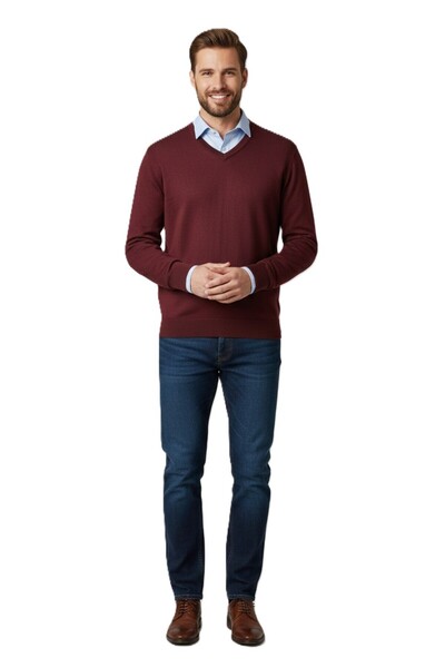Oppland Men's Long Sleeve V-Neck Solid Color Classic Model Comfortable Cut Fu...