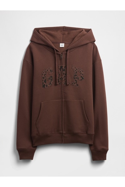 GAP Γυναικείο φούτερ με φερμουάρ με καφέ λογότυπο