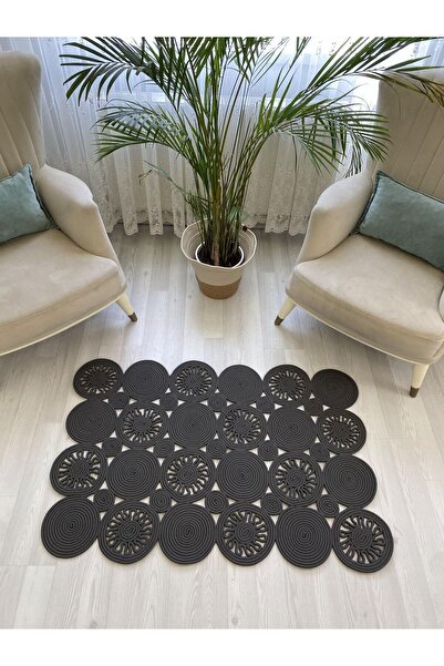 ModaCardin jüt Hasır görünümlü Desenli Modern El Örgüsü dikdörtgen Halı Kilim