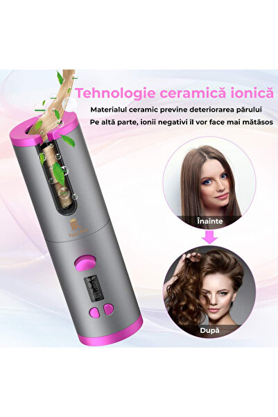 Regal Bliss Ondulator automat portabil Regal Bliss ® fara fir, cu invelis ceramic, wireless, Gri-Roz