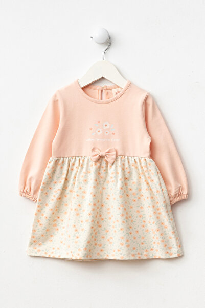 Minipodyum Fiyonk Detaylı Çiçek Baskılı Kız Bebek Elbise