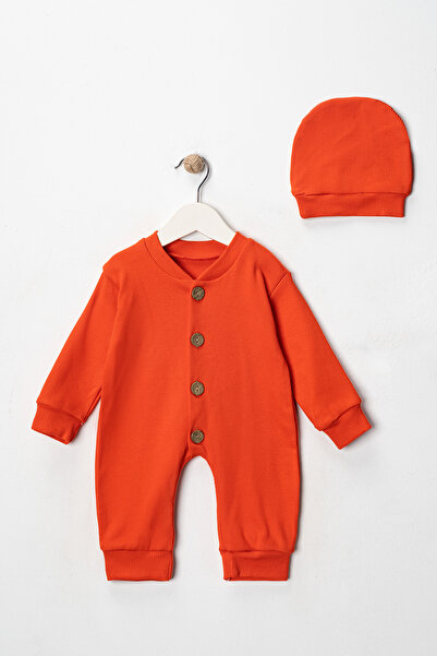 DIMPLE BABY Solid Color Buttoned Beret 2-Piece Jumpsuit Set