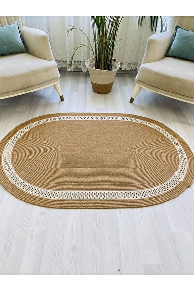 Fİ LİFE jüt Hasır görünümlü Desenli Modern El Örgüsü daire Halı Kilim