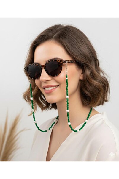 canan dizayn حبل تعليق النظارات من خرز الرمال الخضراء وخرز اللؤلؤ الإيكروي