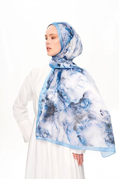 MOISCARF Flora Vibe Refined Jan Jan Patterned Shawl Ocean Blue