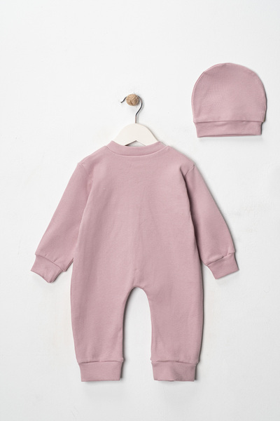 DIMPLE BABY Solid Color Buttoned Beret 2-Piece Jumpsuit Set