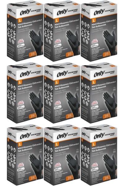 ONLY قفازات إيفو بيوند النتريل السوداء الخالية من البودرة للفحص، مجموعة من 900 قطعة، مقاس كبير (9 عبوات × 100 قطعة)