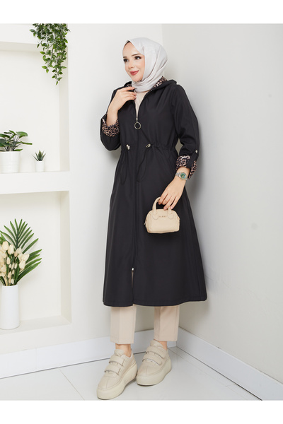 RACE FASHİON Αδιάβροχη καμπαρντίνα με λεοπάρ σχέδιο Bondit με ελαστική μέση και κουκούλα RC1205010