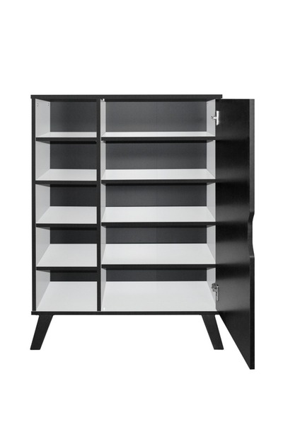 BAITY Wooden Shoe Cabinet with Single Door and 5 Shelves - Black and White