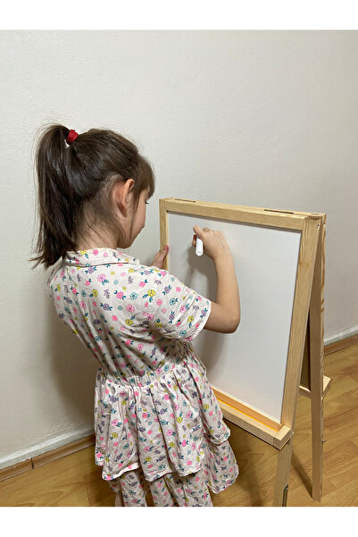 TutturX Çift Taraflı Ayaklı Ahşap Çocuk Yazı Tahtası Kalem Silgi Tebeşir Hediyeli