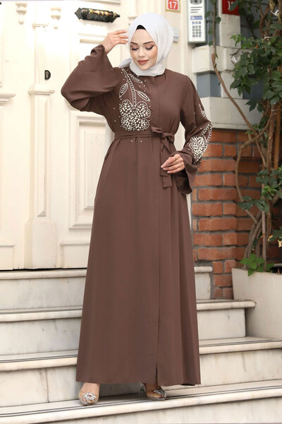 Tesettür Dünyası Бродиран хиджаб Ferace с шарки на маргаритки TSD240314