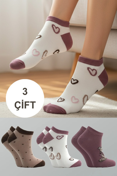 BENİSA ÇORAP Дамски памучни цветни чорапи, пакет от 3 чифта